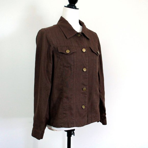 Vintage 1990s BAGATELLE Linen Blazer, Chocolate Brown Jean Jacket Style - Picture 2 of 5